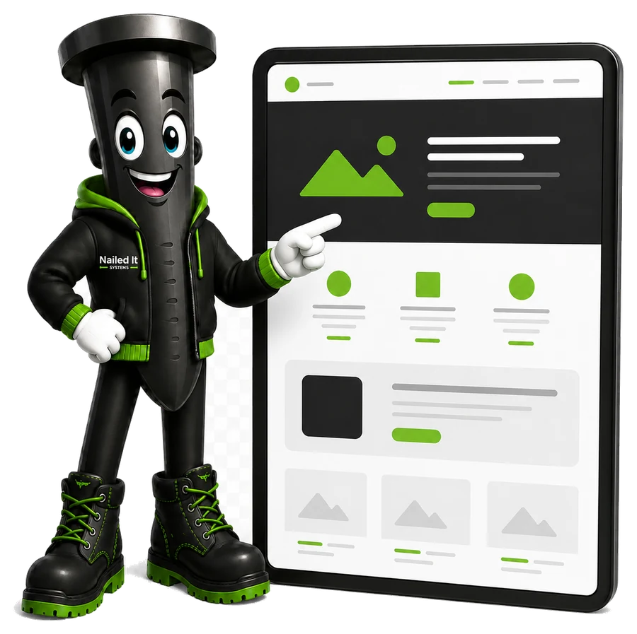 Mascotte Nailed It Systems pour entrepreneurs en aménagement extérieur